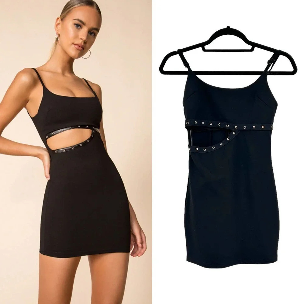 Superdown Kelly Cut Out Dress Black Mini Grommet Size Small